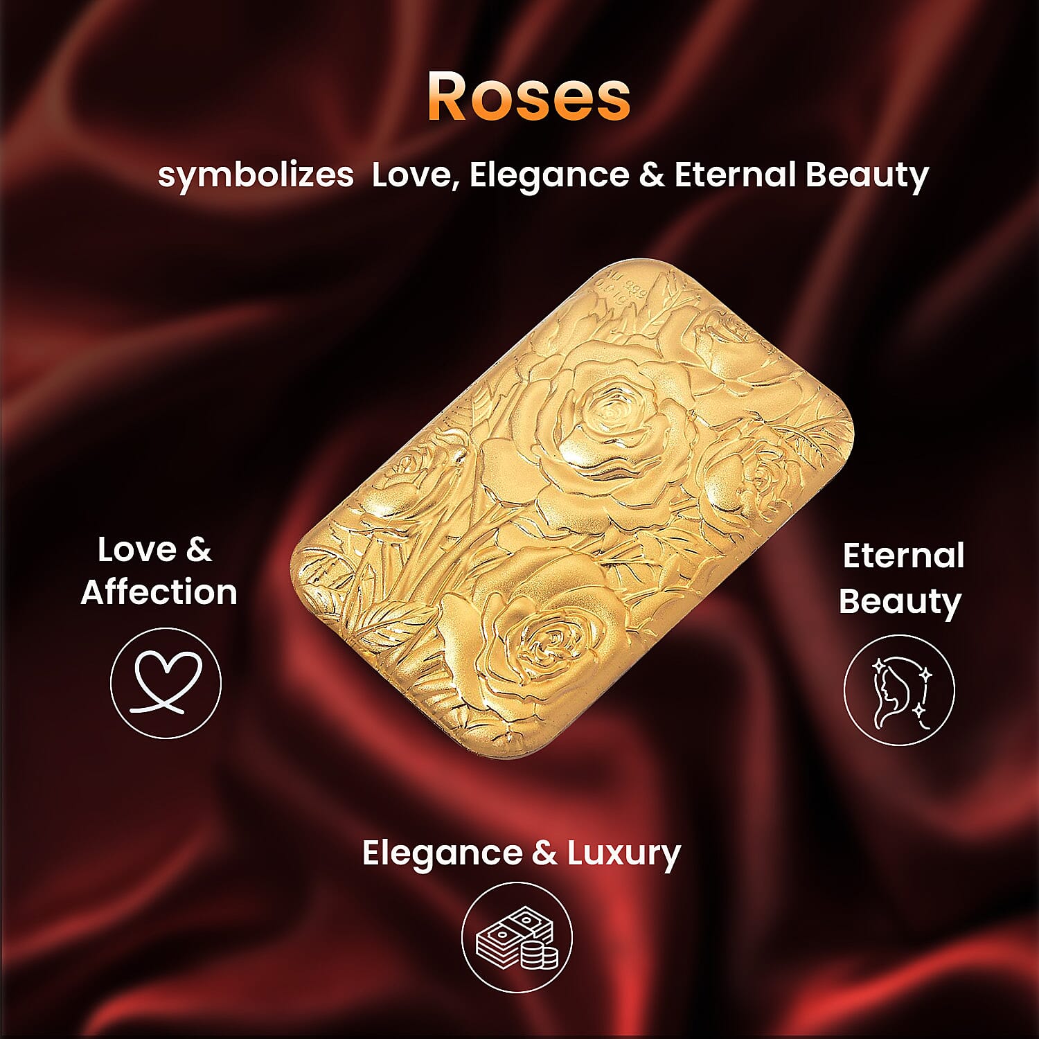 24K Yellow Gold (99.99% Purity) Floral Embossment Bar